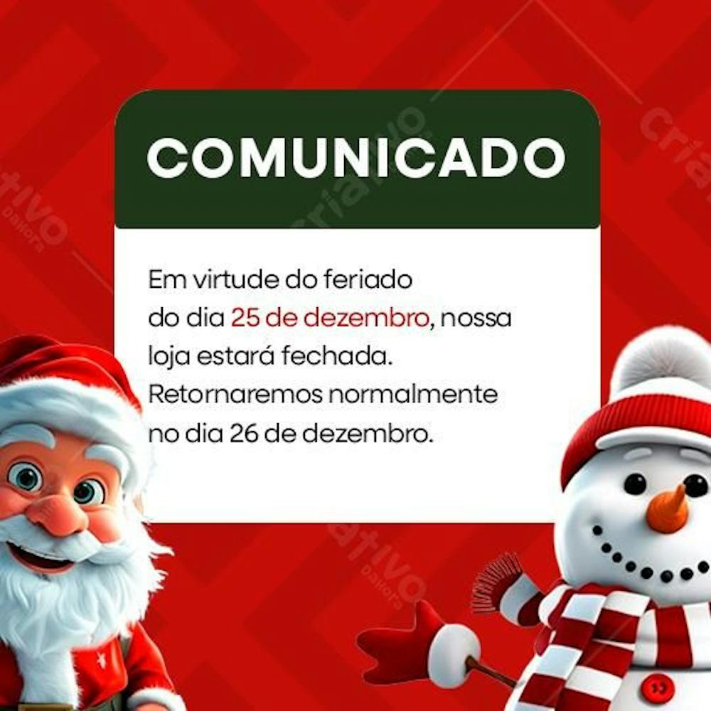 Comunicado De Fechamento No Natal