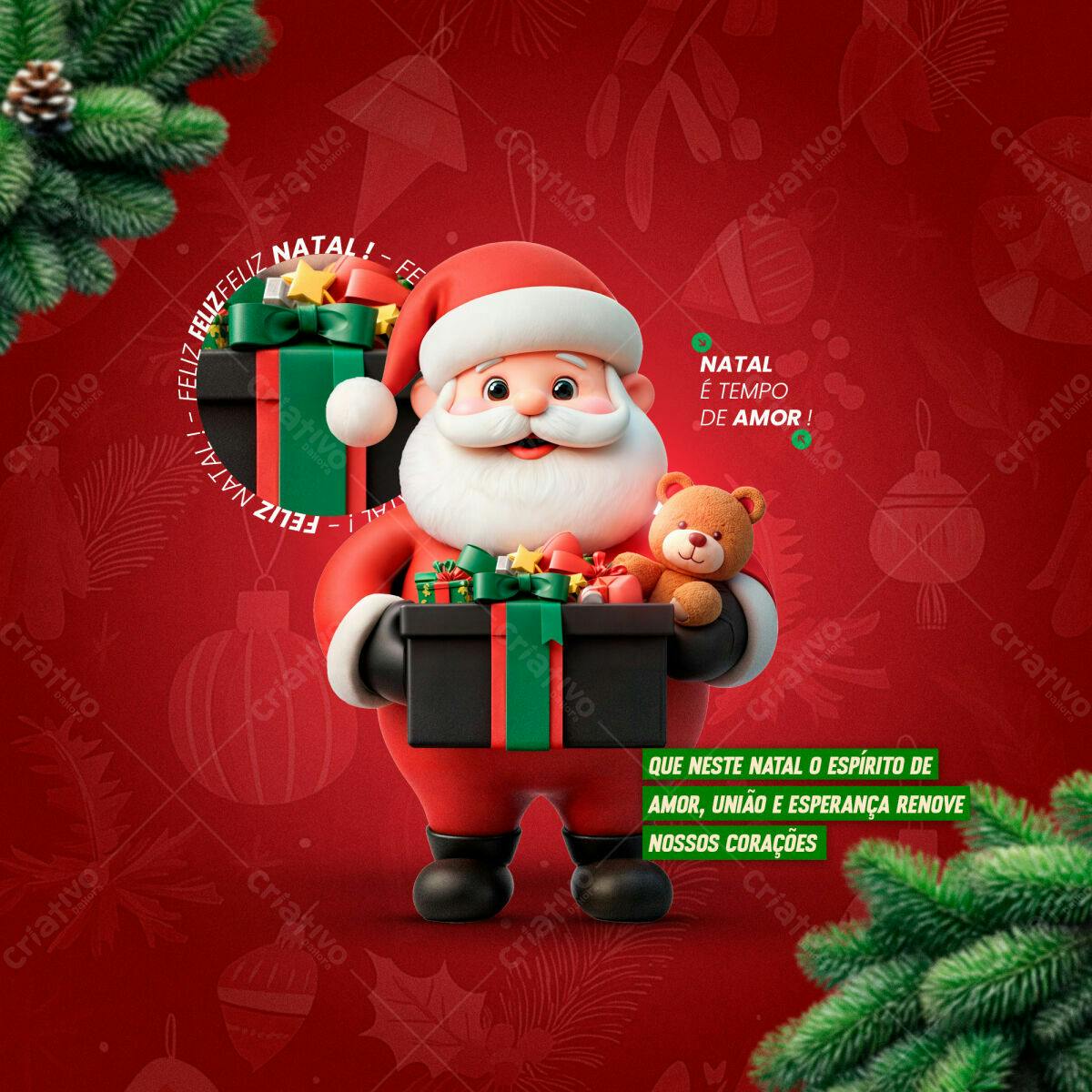 Postagem de Natal com Papai Noel 3D PSD Editável