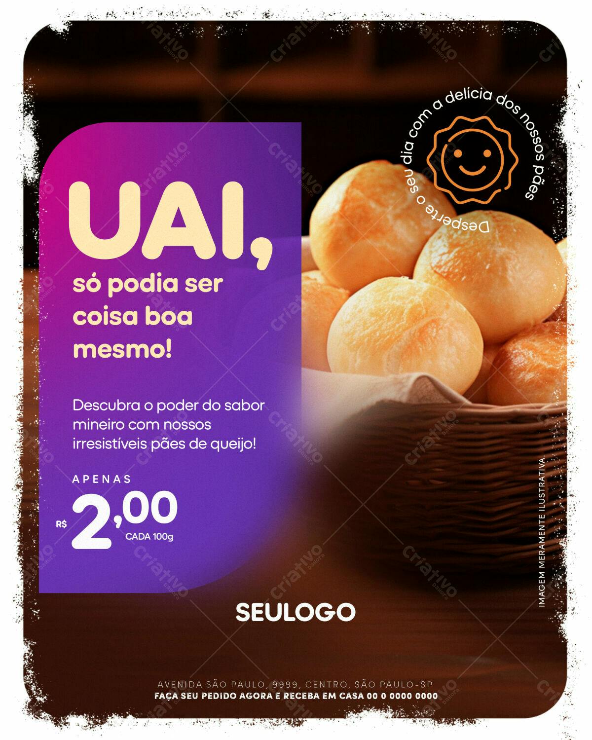 Flyer para Padaria com Pães de Queijo PSD Editável
