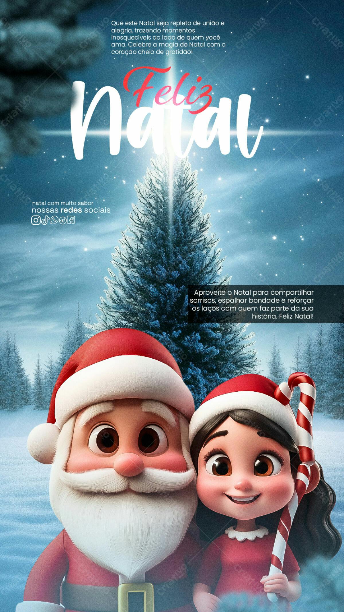 Postagem Natalina Papai Noel e Menina PSD Editável