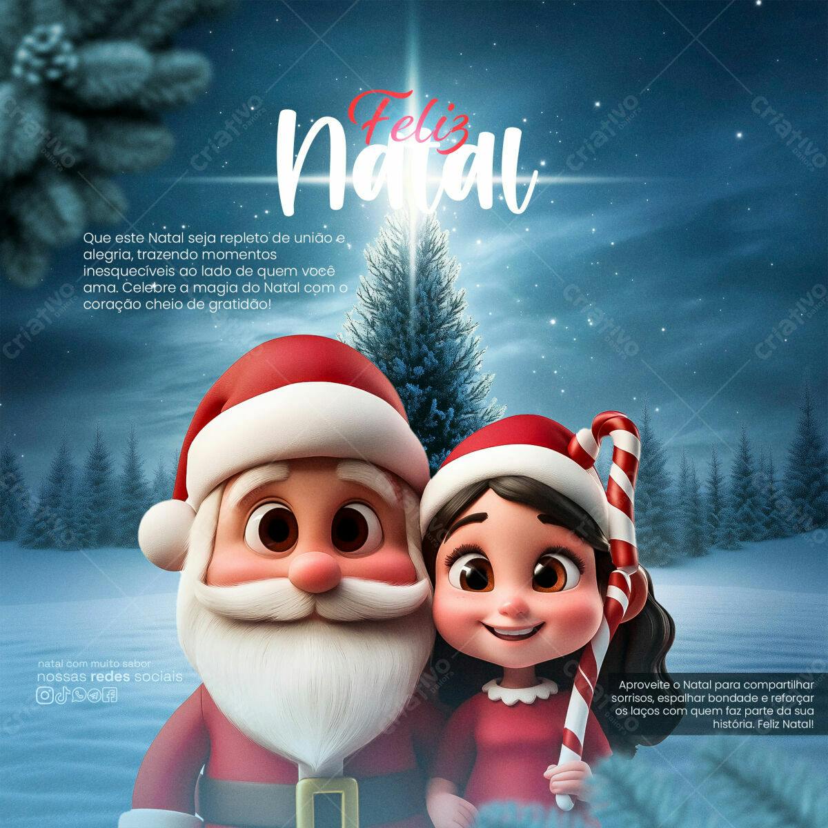 Postagem de Natal com Papai Noel e Menina PSD Editável