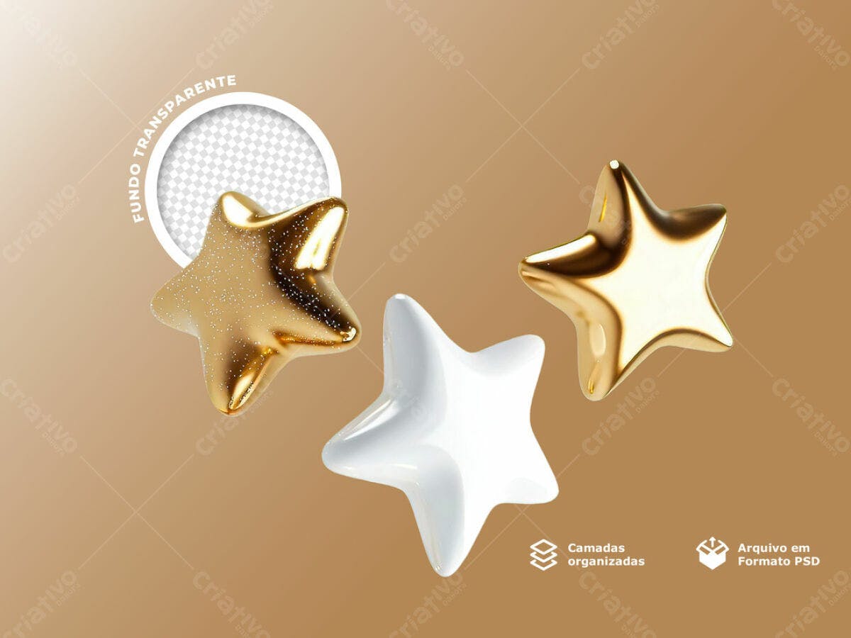 Moldura Estrela Dourada e Branca PSD Editável