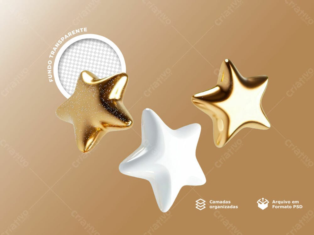 Estrelas Douradas 3D Fundo Png