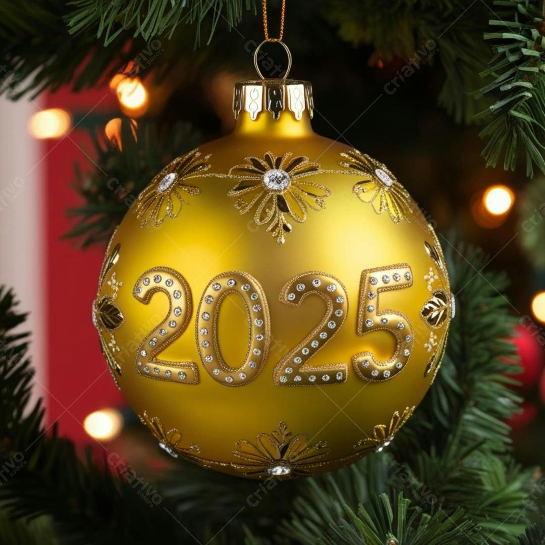 Enfeite dourado de Natal 2025