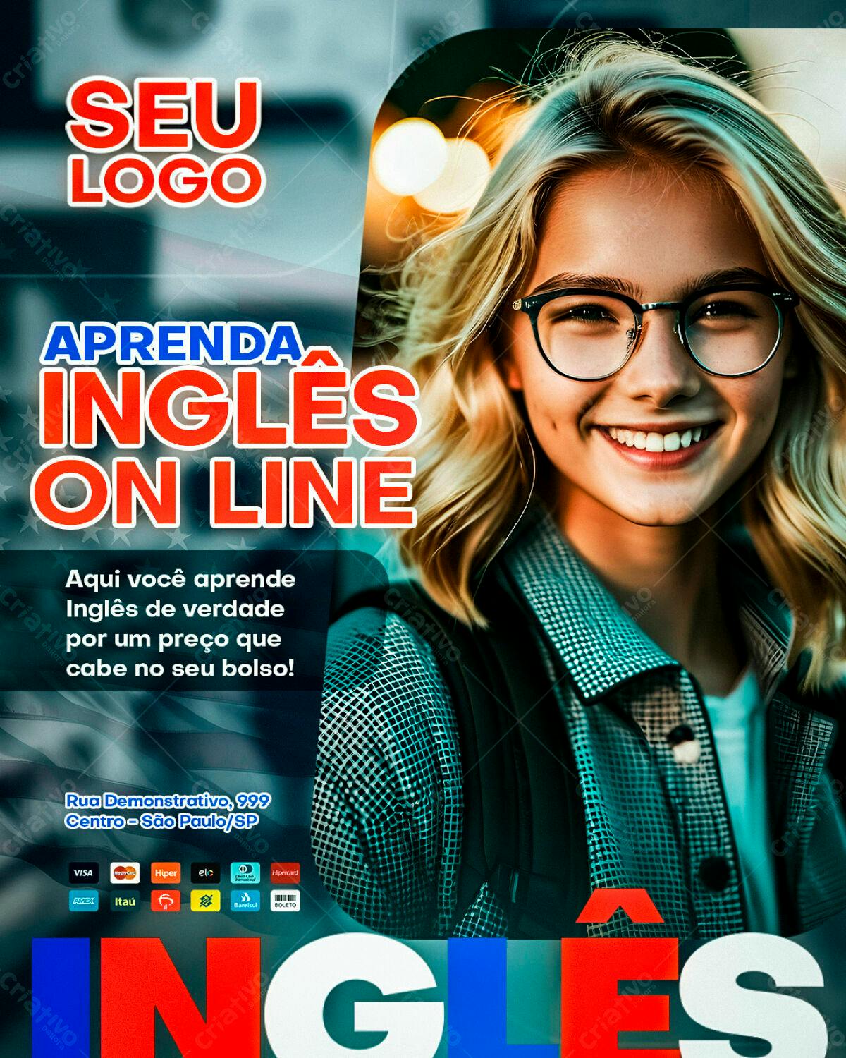 Flyer Curso de Inglês Online PSD Editável
