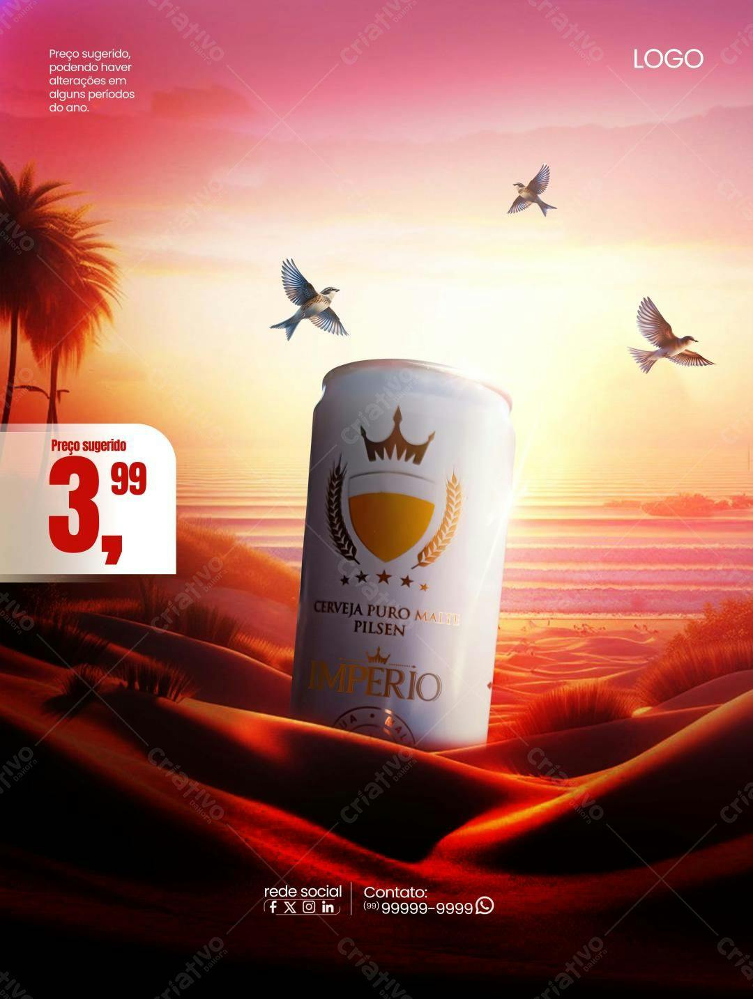 PSD Mockup de Lata de Cerveja para Propaganda Verão PSD Editável