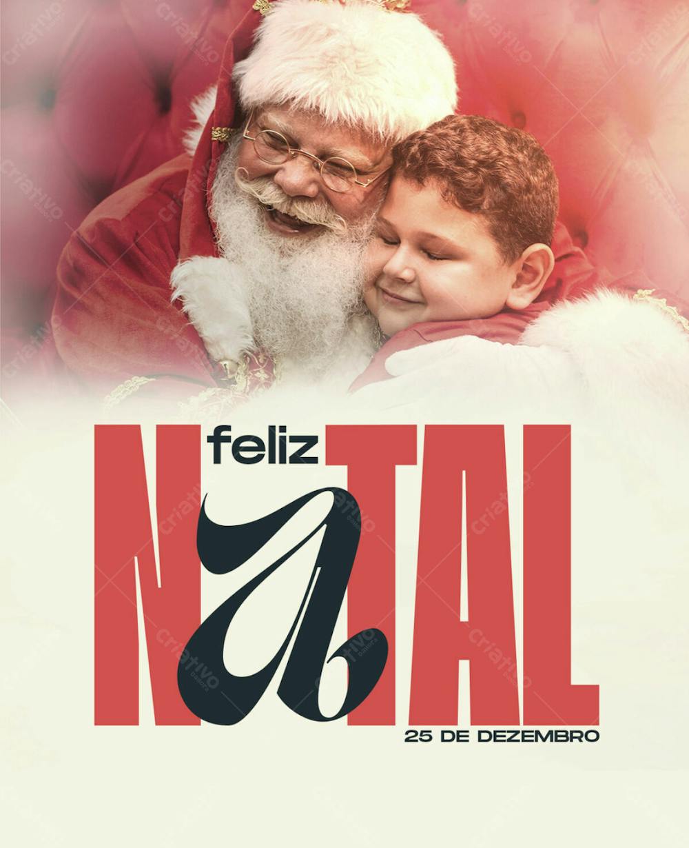 Feliz Natal Criança Abraçando Papai Noel
