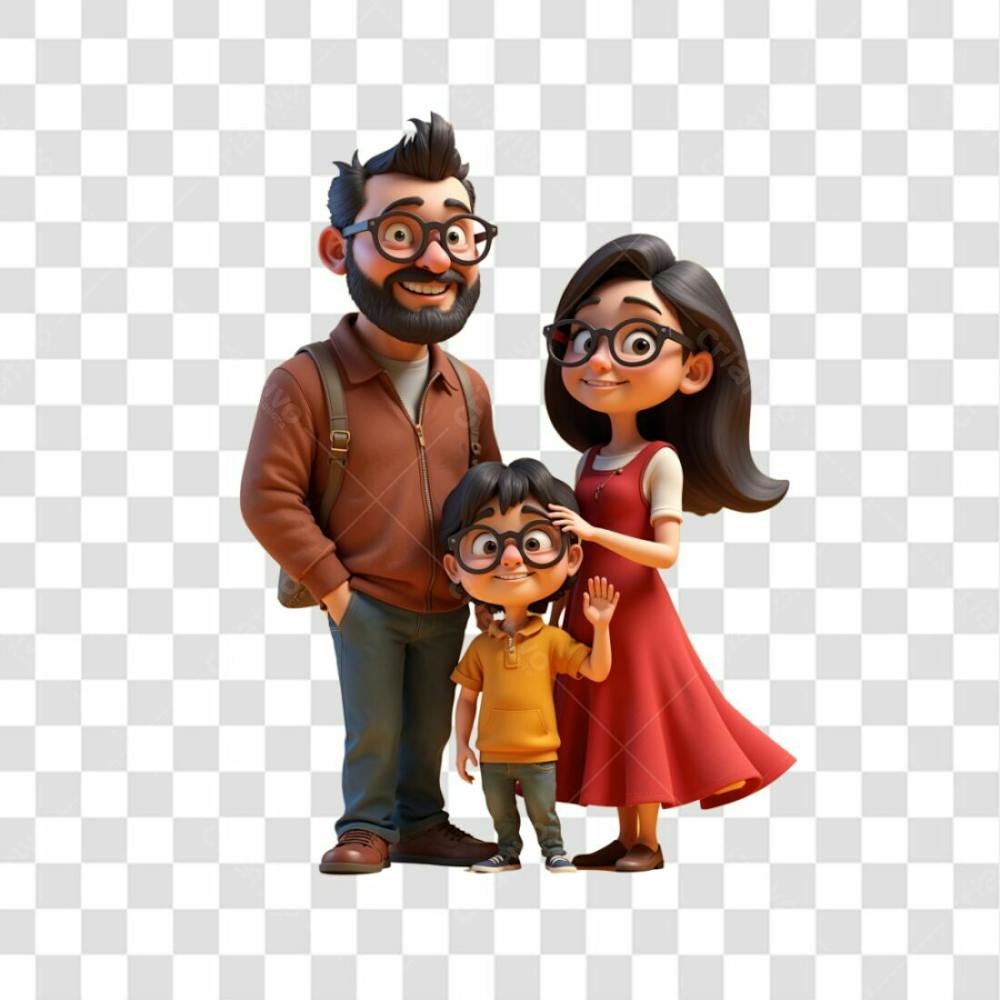 Familia Feliz Estilo 3D Pixar Png