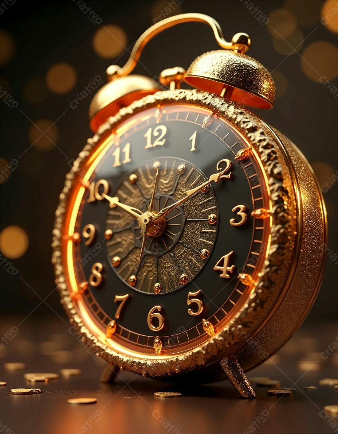 Relógio dourado despertador detalhes