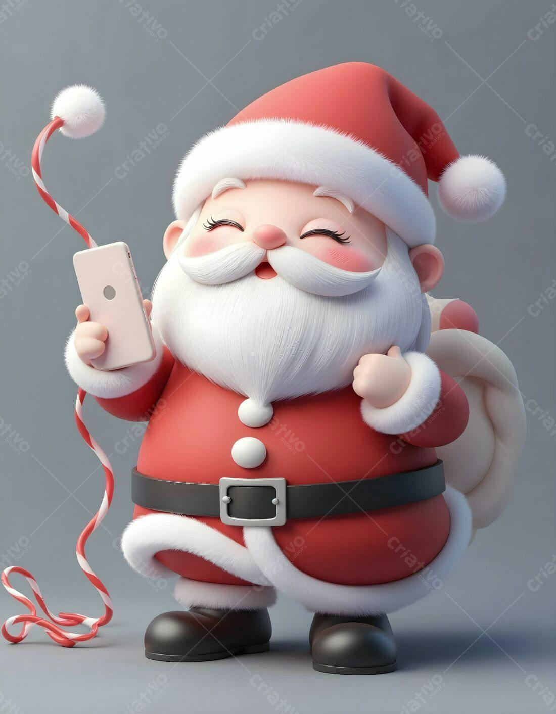Papai Noel fofo usando celular natalino