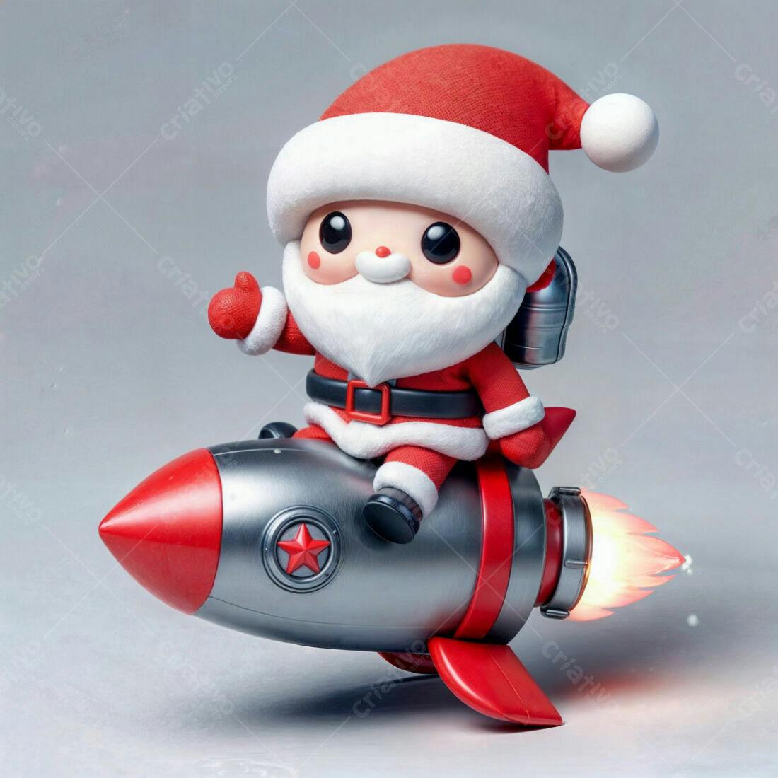 Papai Noel fofinho em foguete natalino