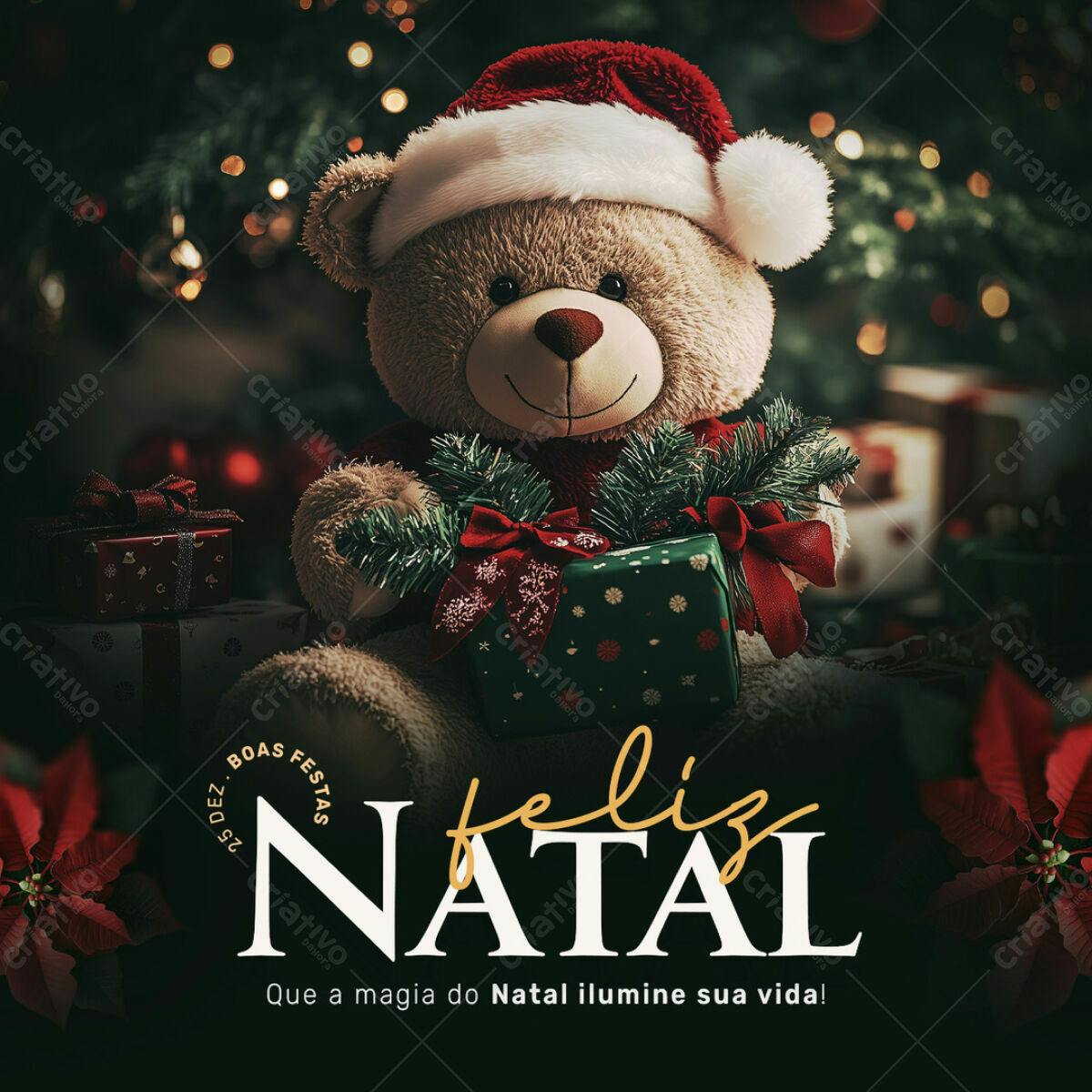 Postagem de Natal com Ursinho PSD Editável
