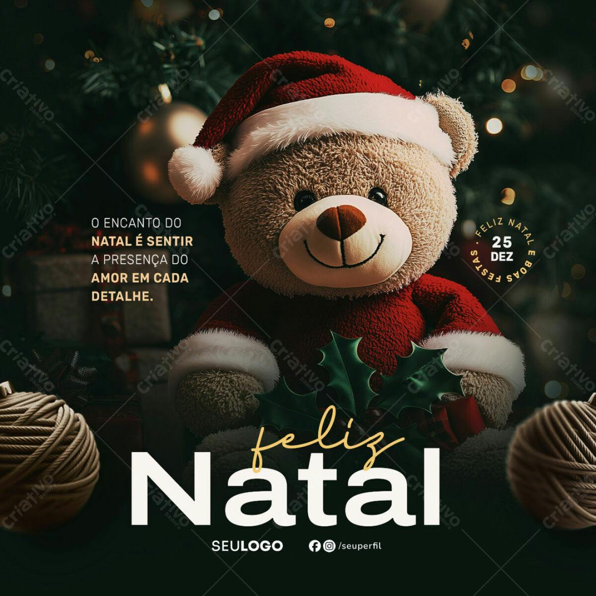 Postagem de Natal com Ursinho PSD Editável