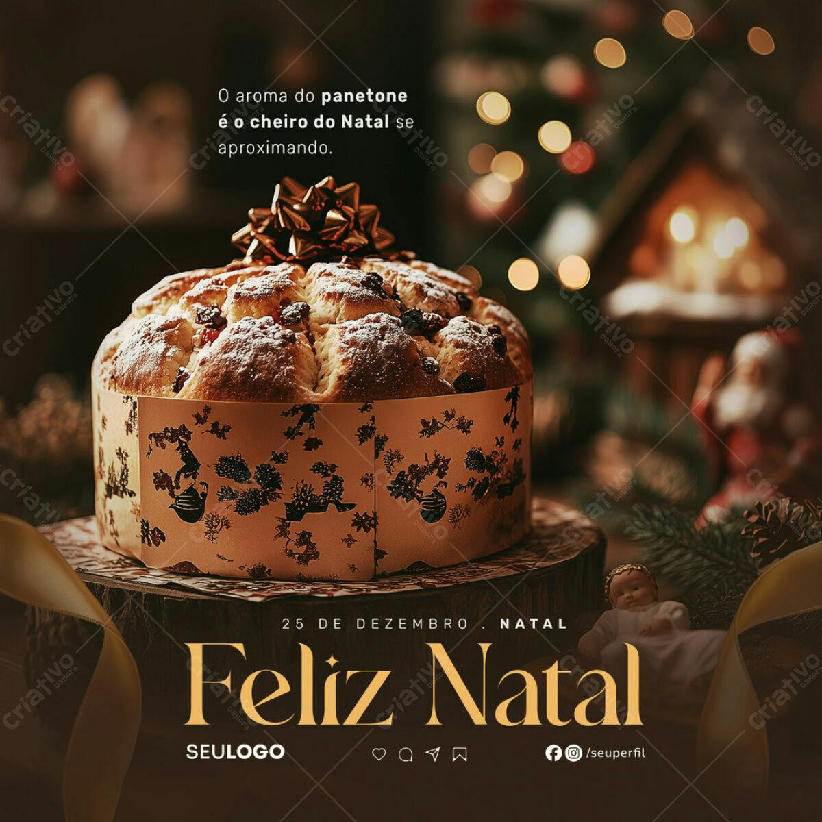 Postagem de Natal com Panetone PSD Editável