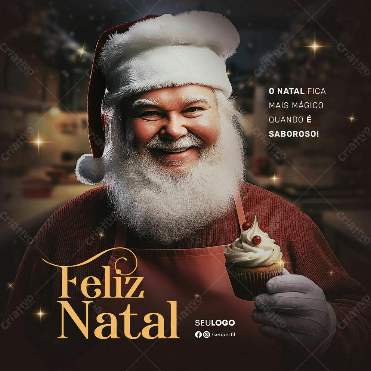 Postagem Natalina Papai Noel com Cupcake PSD Editável