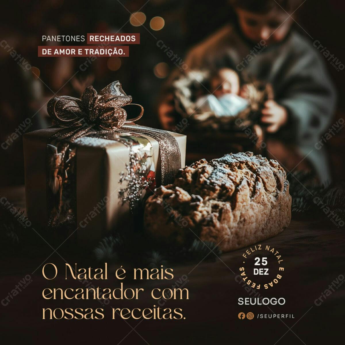 Postagem Natalina Panetone PSD Editável