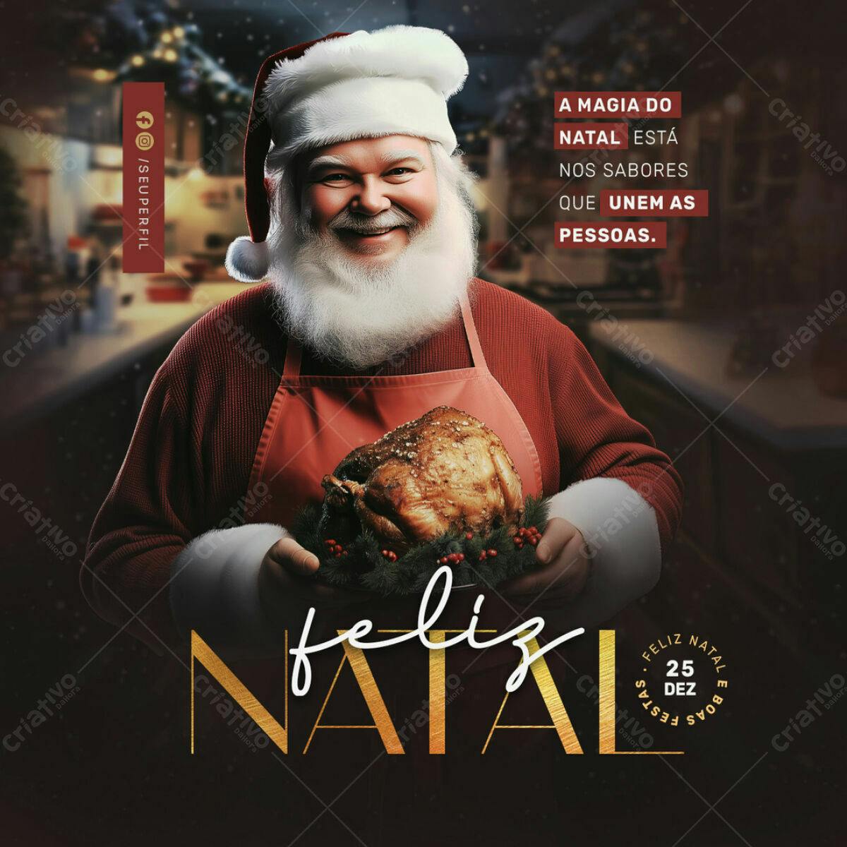Flyer Natalino com Papai Noel e Peru Assado PSD Editável