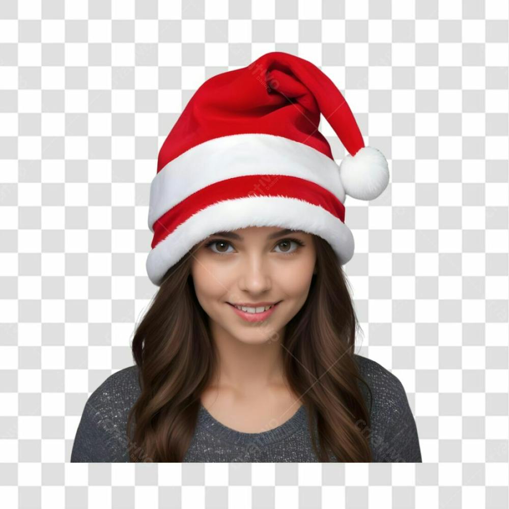 Mulher Usando Gorro De Papai Noel Natal Png Com Fundo Transparente