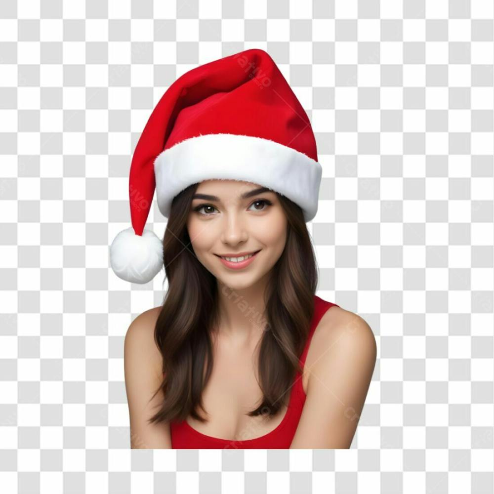 Mulher Usando Gorro De Papai Noel Natal Png Com Fundo Transparente