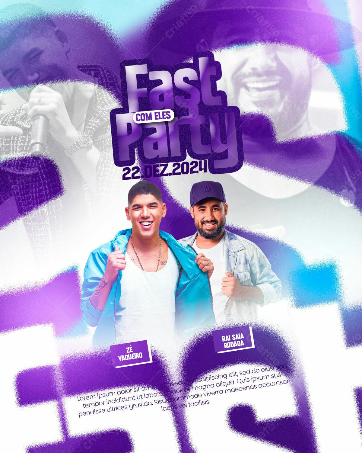 Flyer Fast Party com Zé Vaqueiro e Rai Saia Rodada PSD Editável