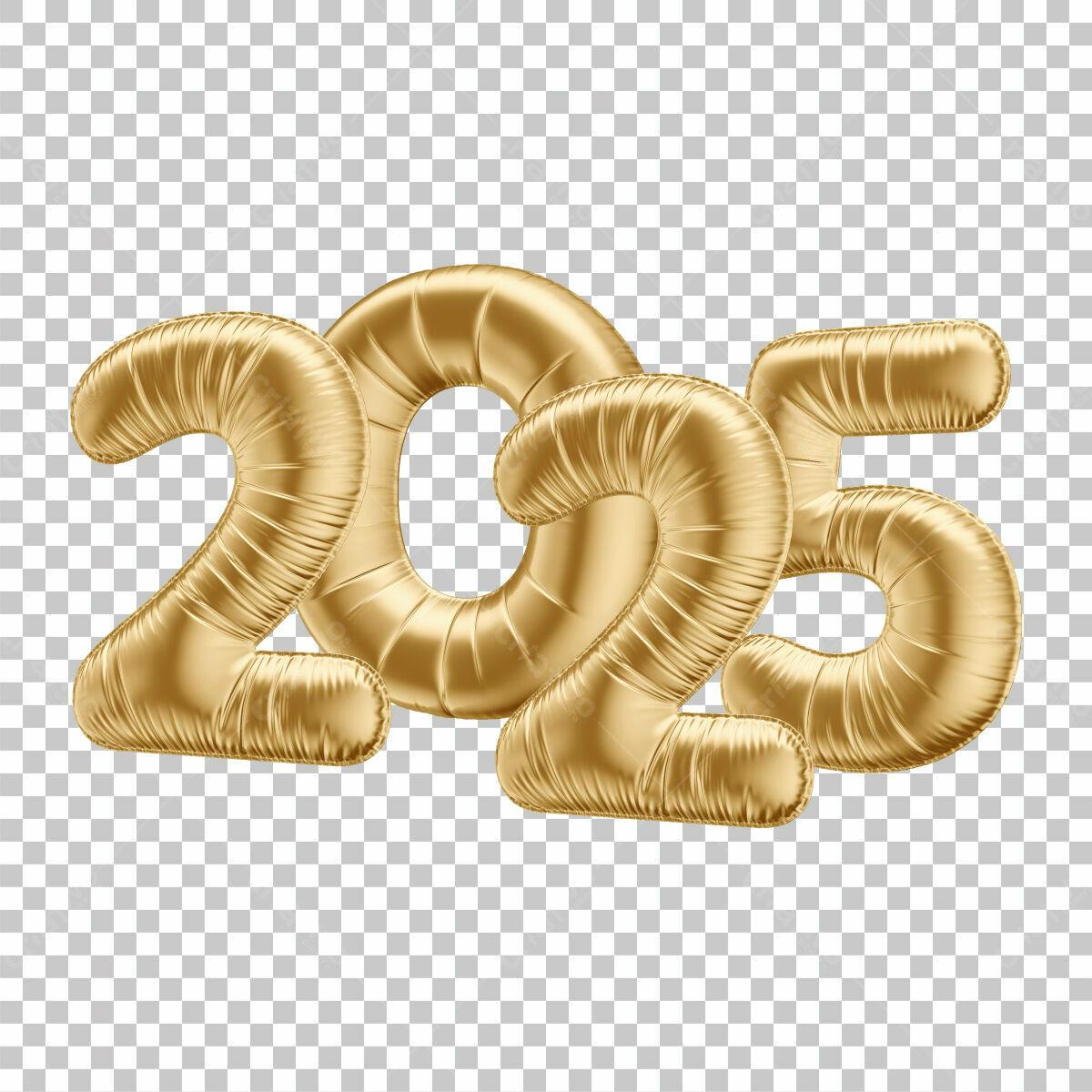 Números Dourados 2025 para Ano Novo PSD Editável