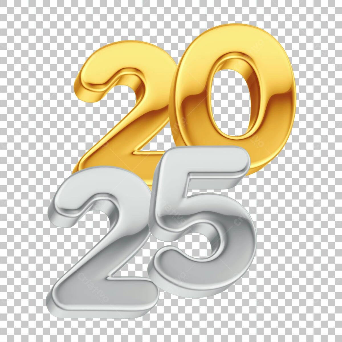 Números 2025 em Ouro e Prata PSD Editável