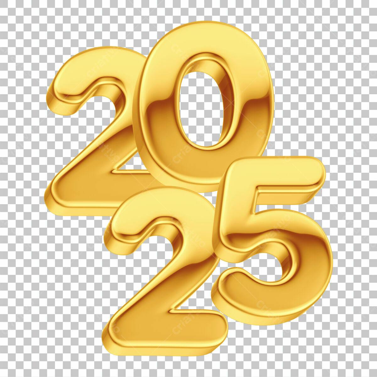 Números Dourados 2025 para Ano Novo PSD Editável