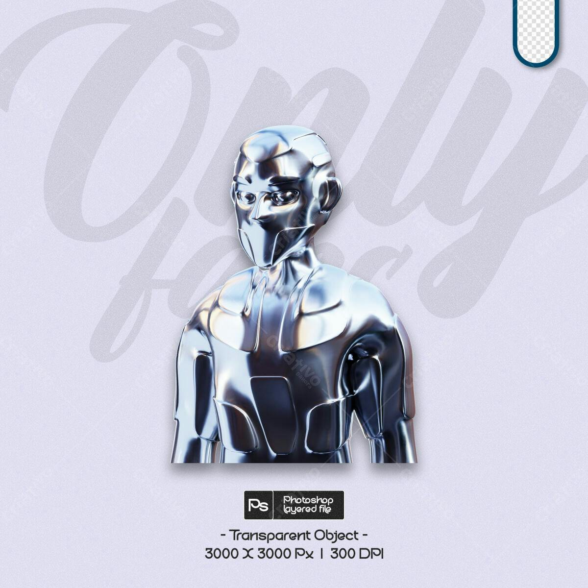 Objeto 3D Robô Metálico PSD Editável