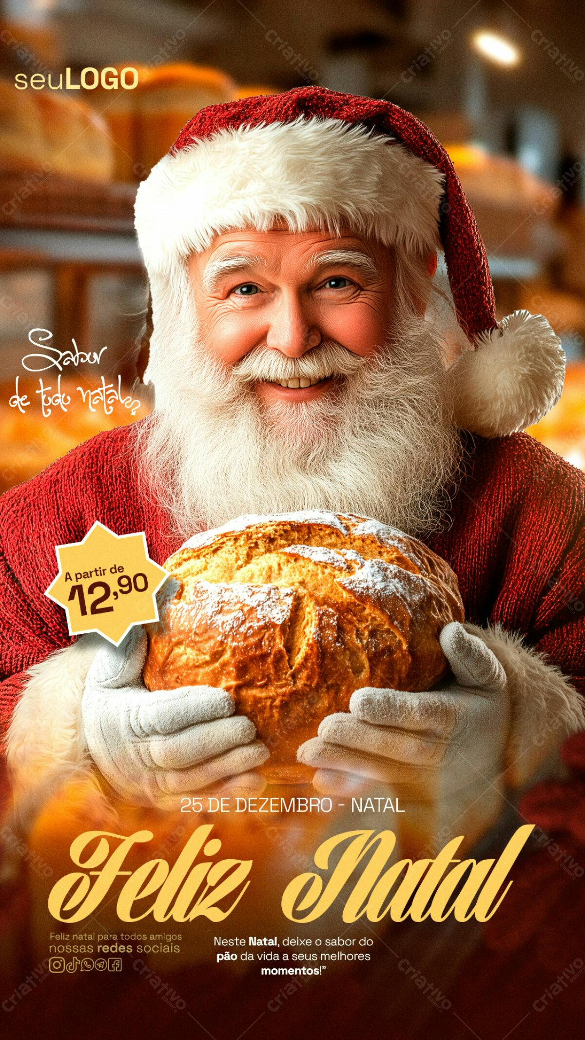 Flyer Natal Papai Noel com Pão PSD Editável