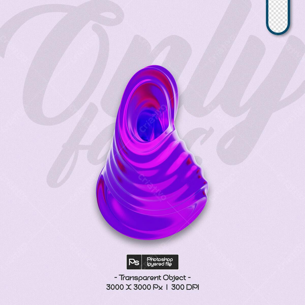 Objeto 3D Abstrato Roxo e Pink PSD Editável