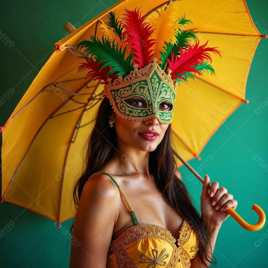 Mulher com máscara e guarda-chuva amarelo