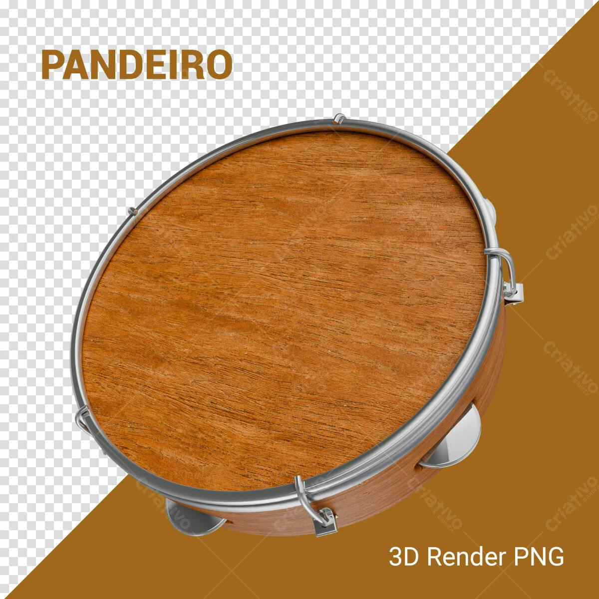 PSD Pandeiro Marrom para Design Musical Editável