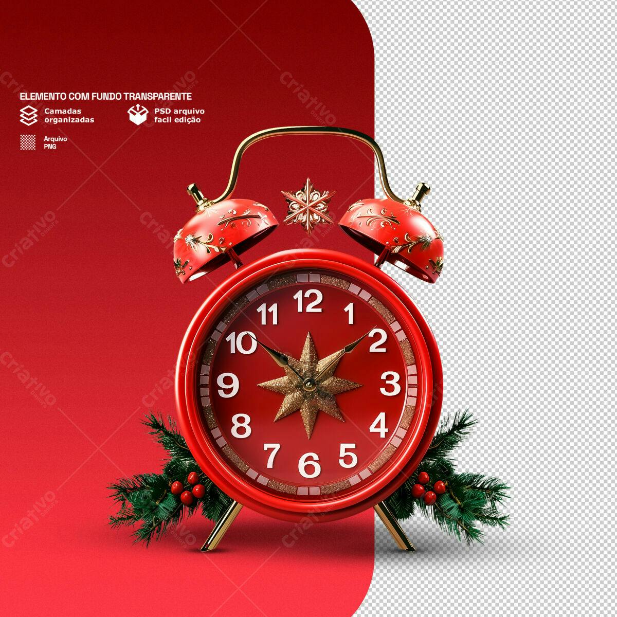 Designe de Natal com Relógio Vermelho PSD Editável