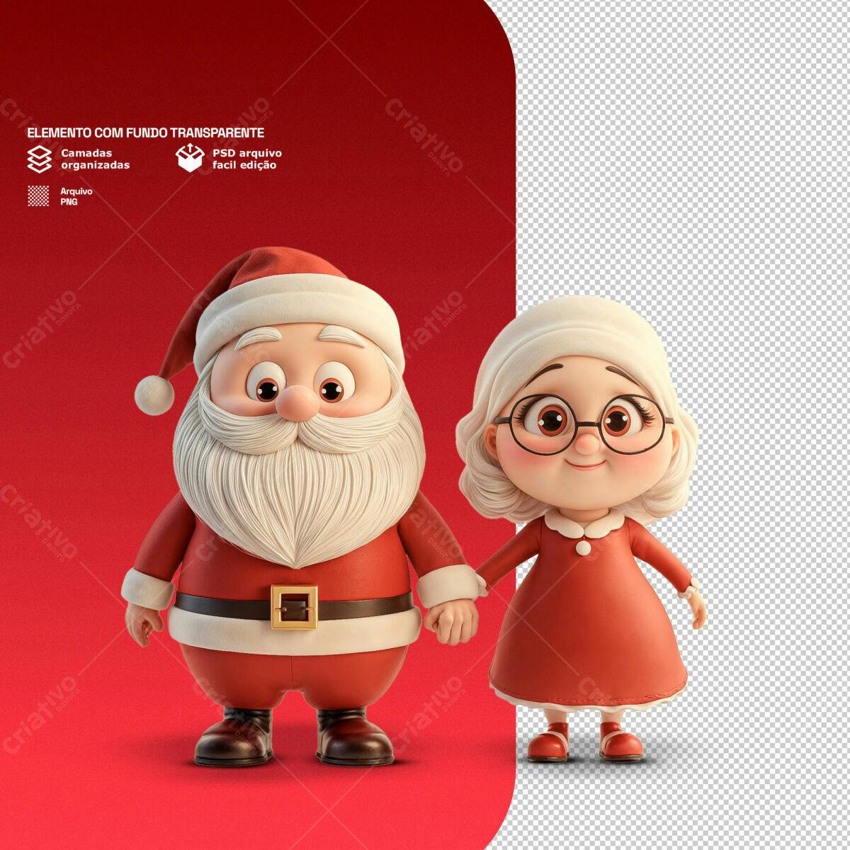 Ilustração Natalina Papai Noel e Mamãe Noel PSD Editável