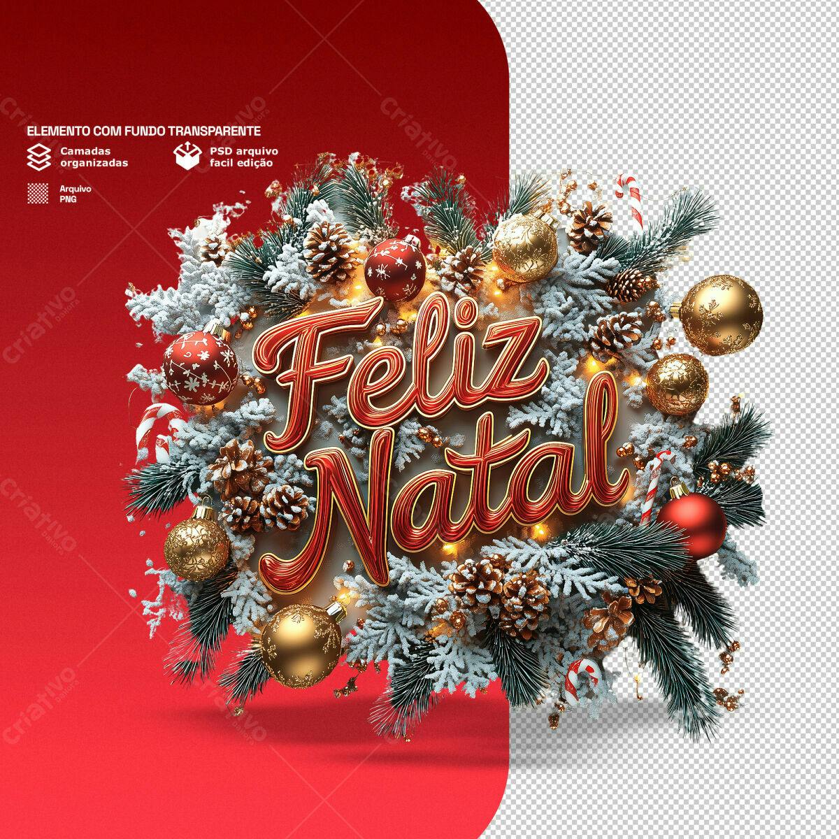Arte Natalina Feliz Natal PSD Editável