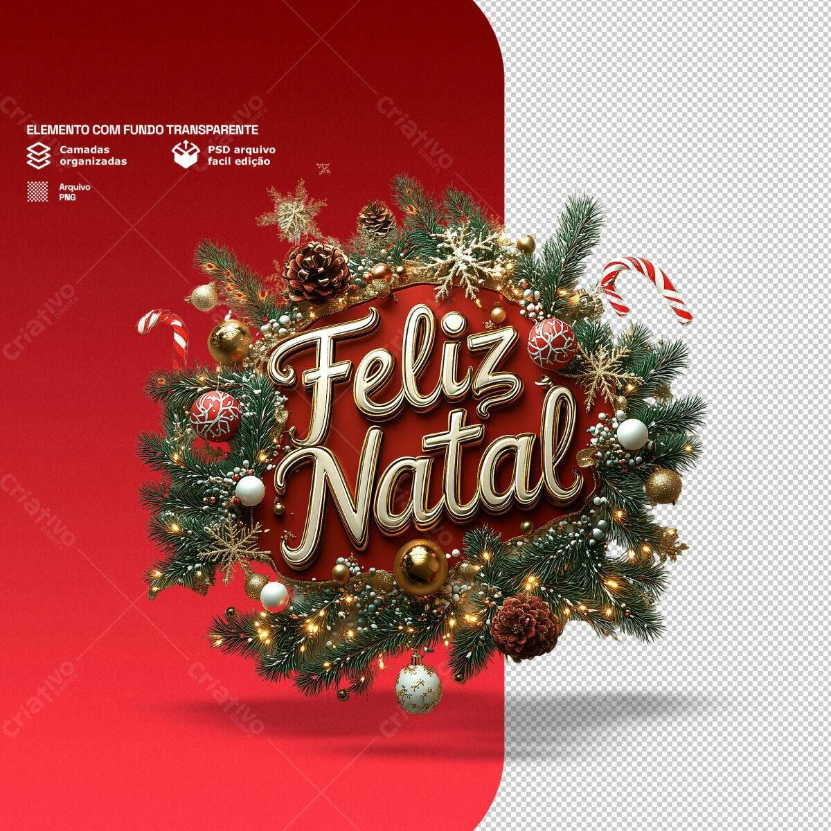 Arte de Natal Feliz Natal PSD Editável