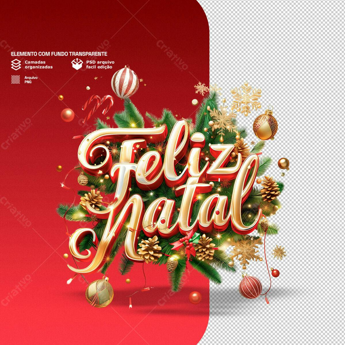 Arte de Natal Feliz Natal PSD Editável