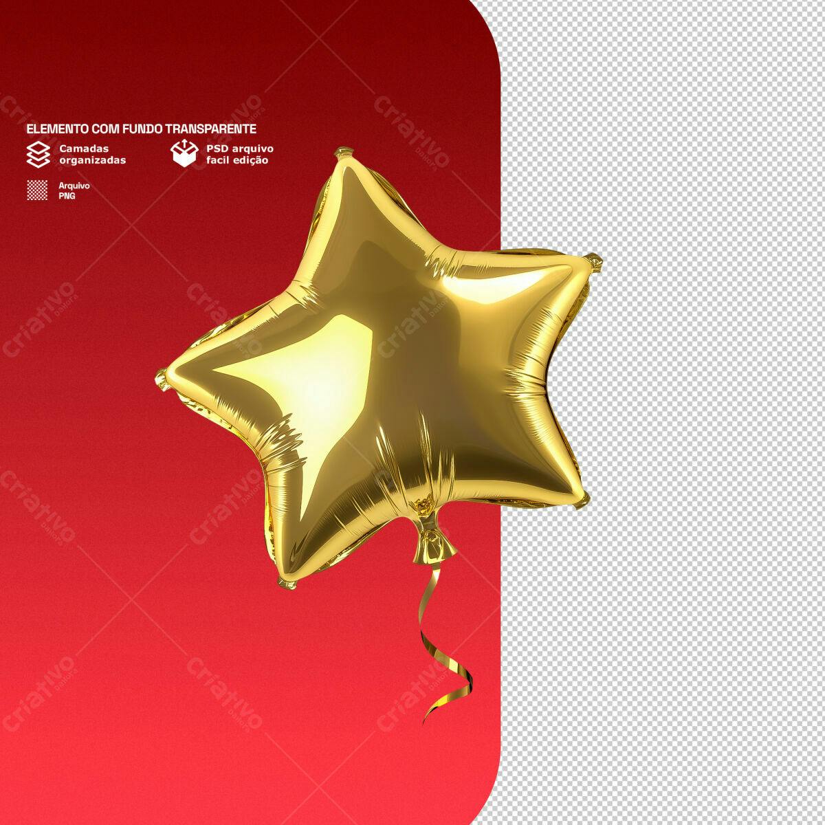 Balão Estrela Dourado para Festa PSD Editável