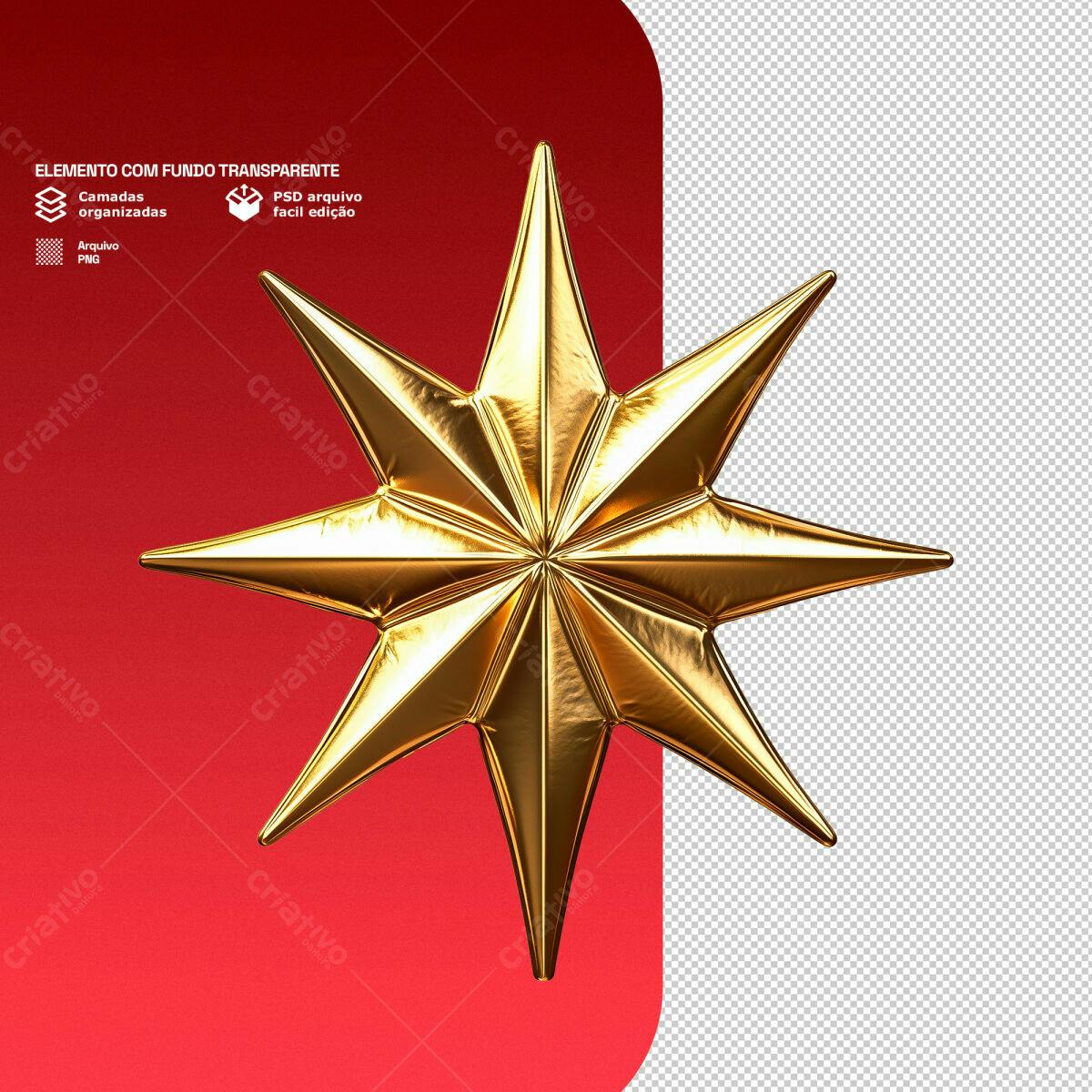 Elemento Decorativo Estrela Dourada Natal PSD Editável