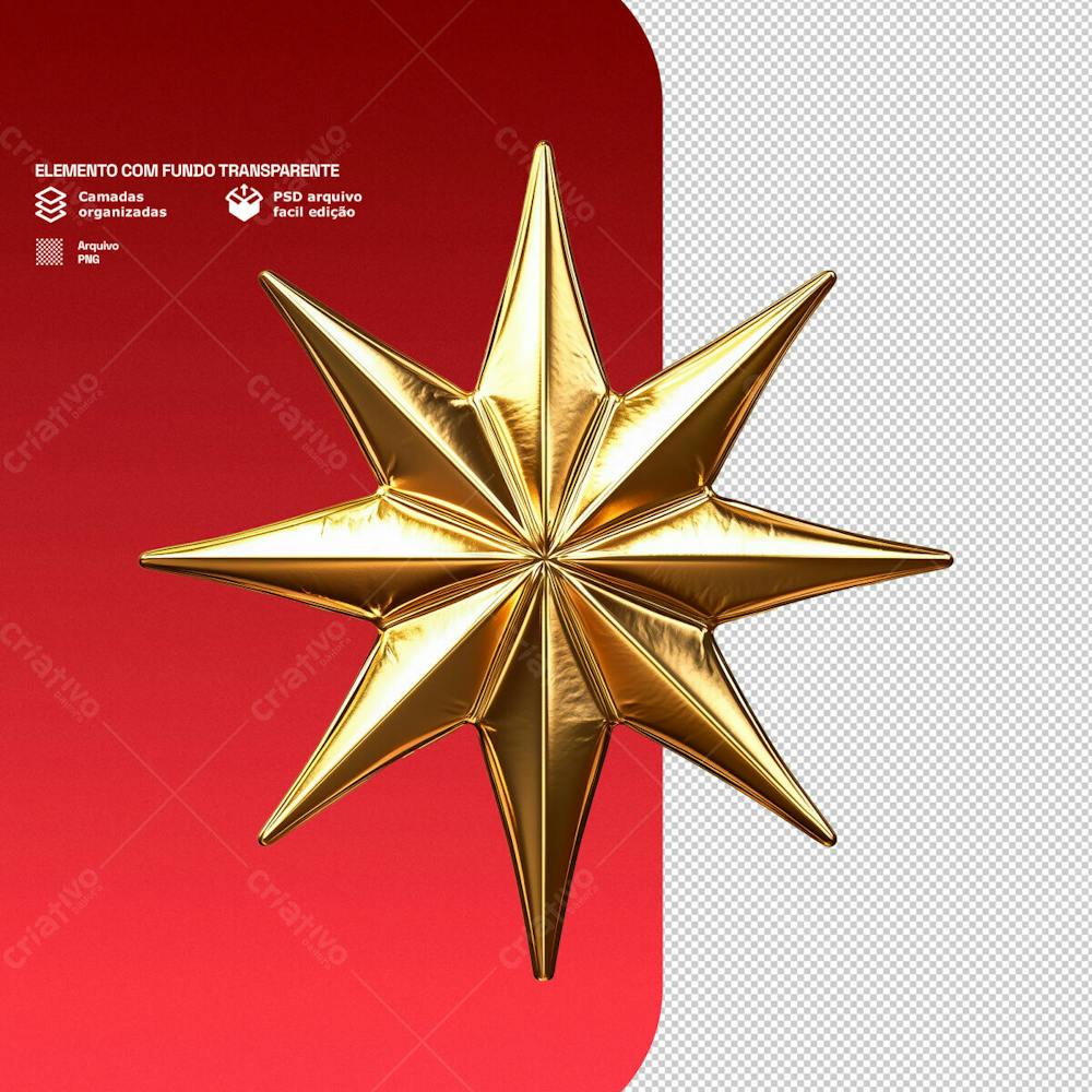 Estrelas Douradas 3D Para Composição De Natal Png Transparente