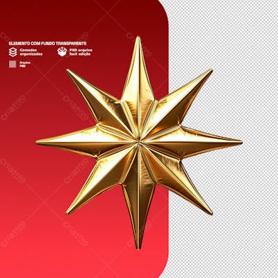 Estrelas Douradas 3D Para Composição De Natal Png Transparente