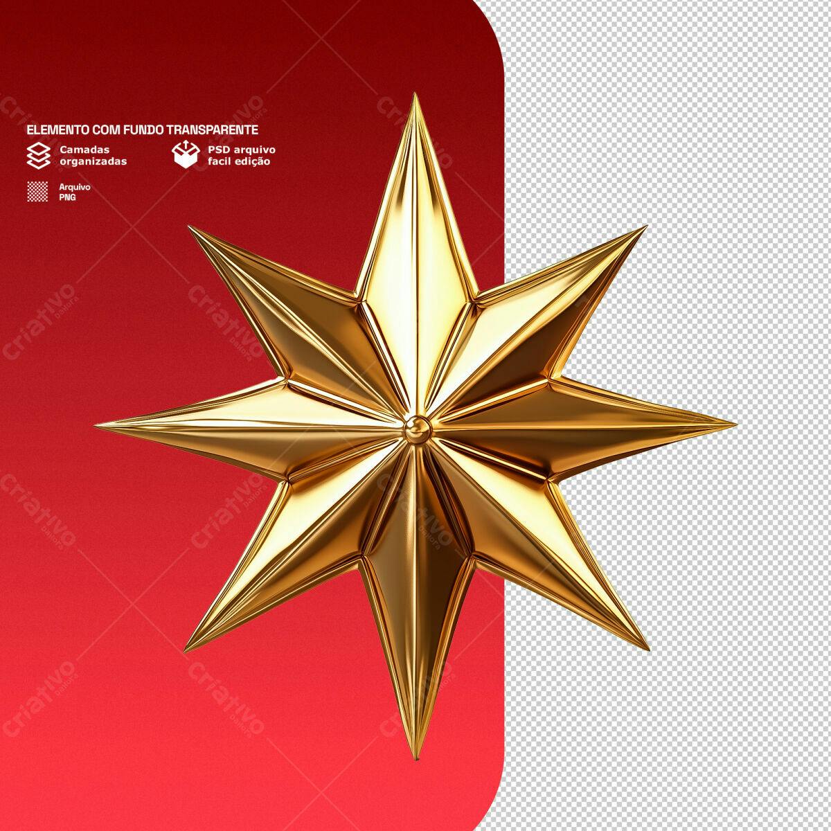 Elemento Decorativo Estrela Dourada Natal PSD Editável