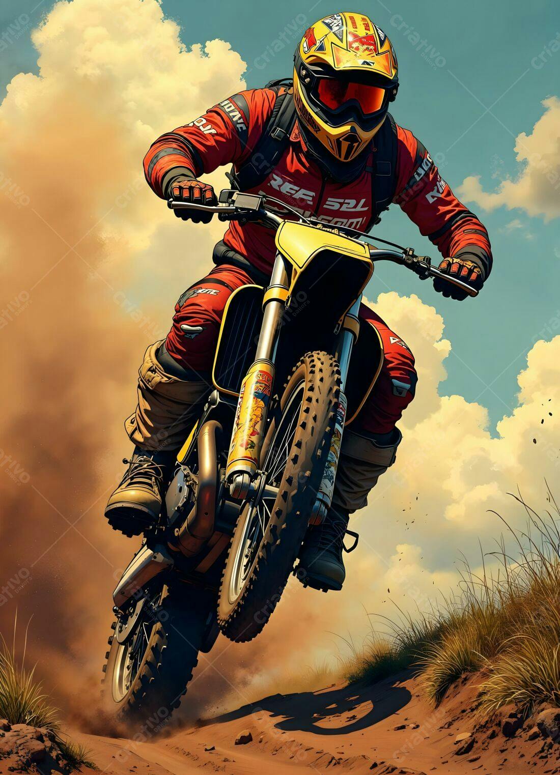 Motocross em Ação Vermelha e Amarela