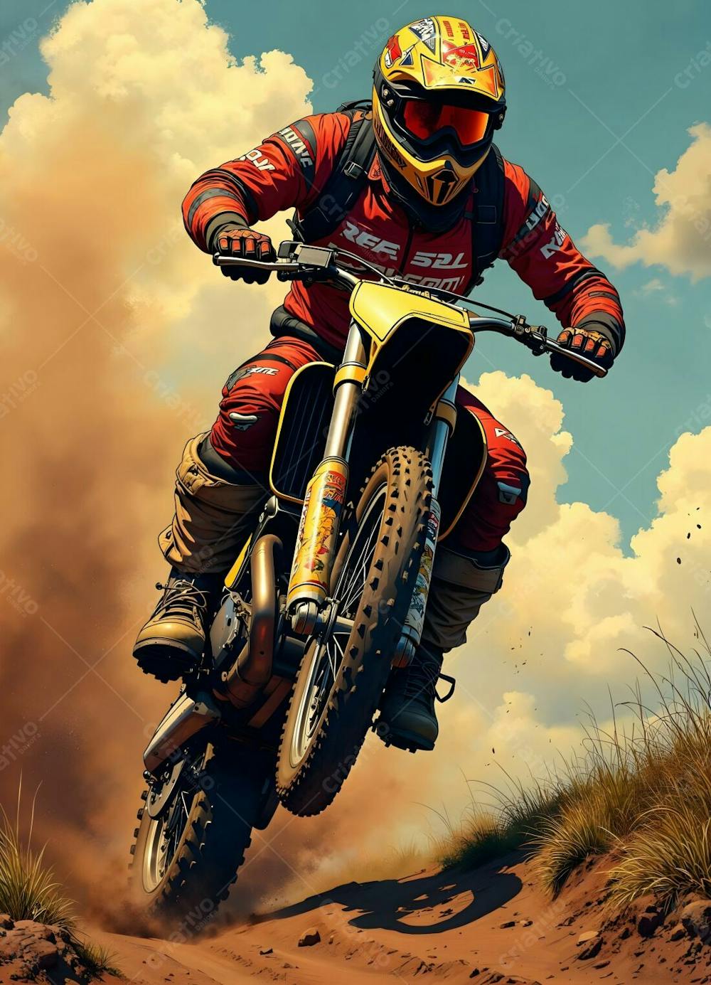 Arte Estilo Quadrinhos Motocross Com Motociclista