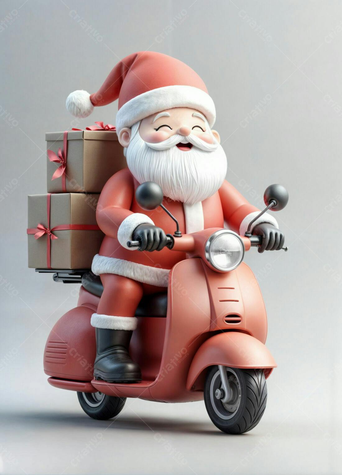 Papai Noel em scooter entregando presentes Natal