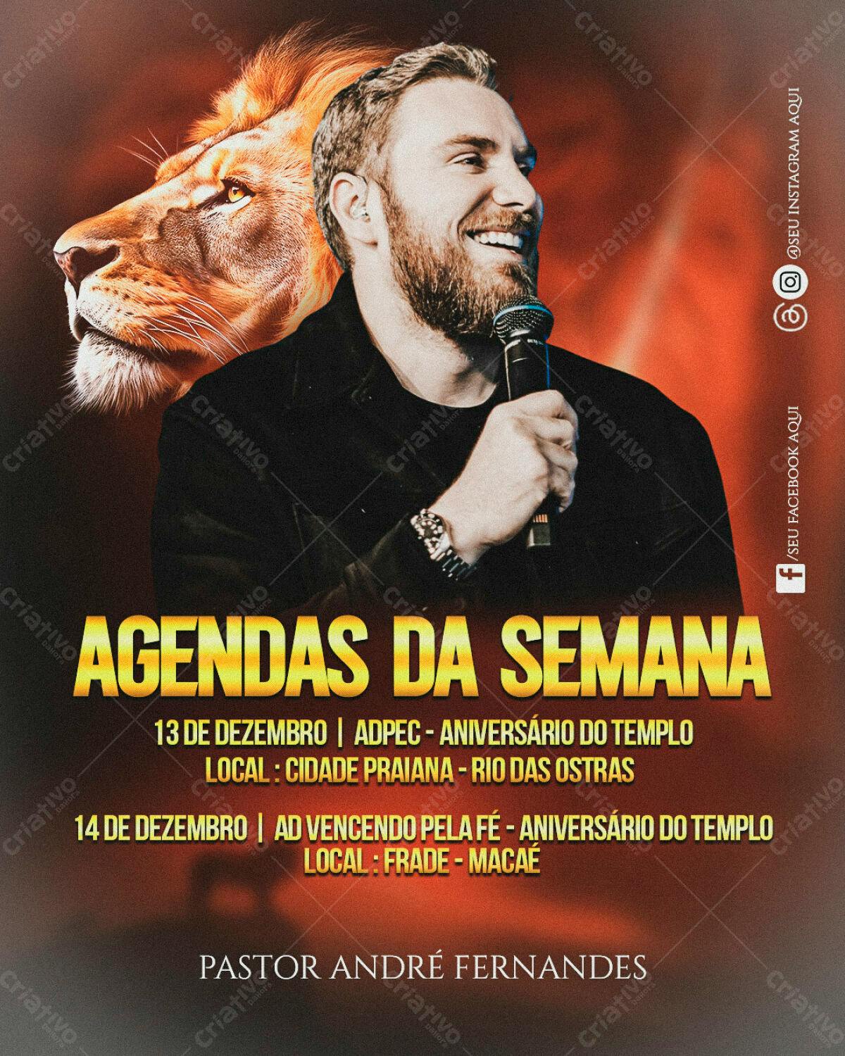 Flyer Evento Religioso Pastor André Fernandes PSD Editável