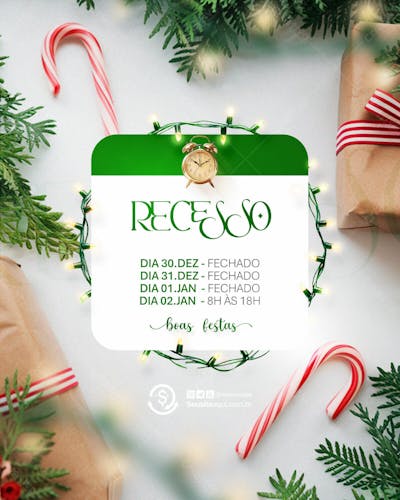 Aviso Informe Horário Comunidado Feliz Natal Ano Novo Social Media Psd Editável