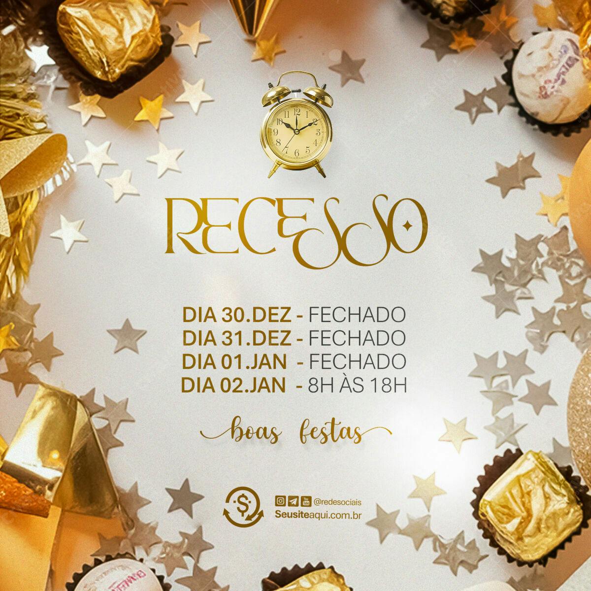 Flyer Recesso de Ano Novo PSD Editável