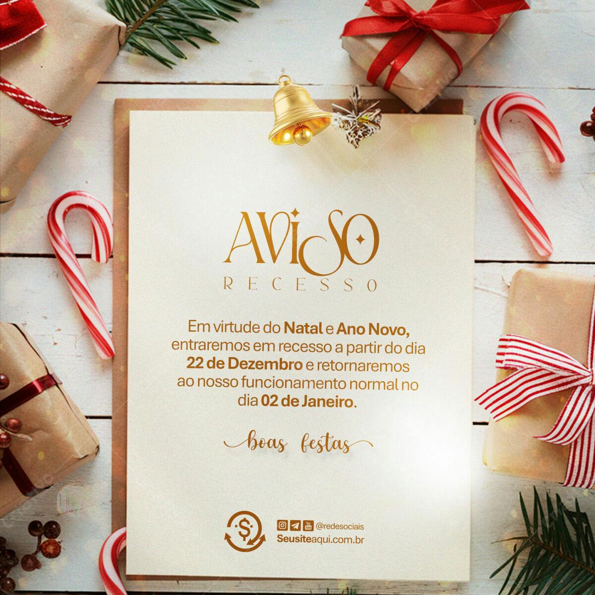 Aviso de Recesso Natal e Ano Novo PSD Editável