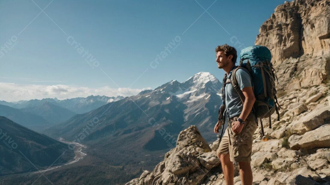 Mochileiro admirando paisagem montanhosa